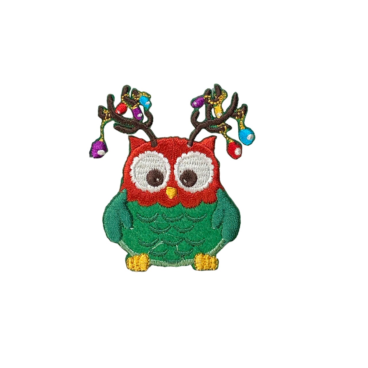 Owl with Antlers, Christmas Lights, Embroidered, Iron on Patch